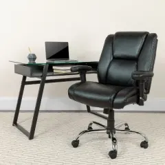 Emma and Oliver 400 lb. Big & Tall Black LeatherSoft Task Adjustable Arm Ergonomic Office Chair