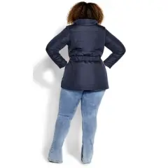 Women's Plus Size Belted Hood Puffer Coat - navy | AVENUE