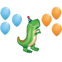 LOONBALLOON Dinosaur Theme Birthday Balloon Set; 34 Inch Dinomite TRex Balloon, 6x pcs Latex Baloons