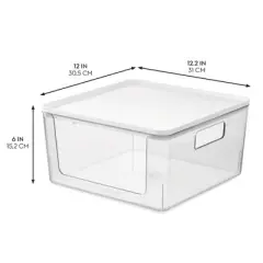 Rosanna Pansino x iDesign Recycled Plastic Open Front Kitchen Storage Bin with Lid, Clear Bin/Marshmallow Lid, 12" x 12" x 6"