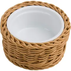 Saleen Round Wicker Basket with Porcelain Bowl Insert - Elegant Beige Addition