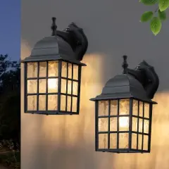 C Cattleya 2 Pack Dusk to Dawn Outdoor Wall Sconce Light with Water Glass Shade