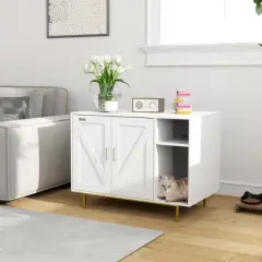 PawHut Cat Litter Box Enclosure, Kitty Litter Box Furniture End Side Table with Scratching Pad, Storage, for Living Room, Bedroom, 31.5" x 20" x 24"