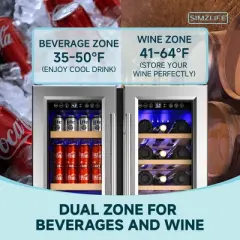 Simzlife 4.65 cu. ft./21Bottles+88 Cans Dual Zone Wine&Beverage Fridge, Mini Refrigerator, Portable Cooler with Glass Door, for Home/Bar/Office