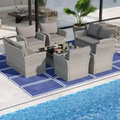 Costway 8 PCS Patio Furniture Set with 4 Rattan Chairs Loveseat Coffee Table Cushions