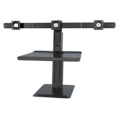 27" Standing Desk Converter with Triple Monitor Arm USB Charger Black - Rocelco