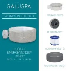 Bestway SaluSpa Zurich AirJet 2 to 4 Person Inflatable Hot Tub Round Portable Outdoor Spa with 120 Soothing Jets and Cover, Gray