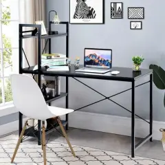 Costway 47.5" Computer Desk Writing Desk Study Table Workstation With 4-Tier Shelves Black