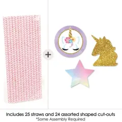 Big Dot of Happiness Rainbow Unicorn - Paper Straw Decor - Magical Unicorn Baby Shower or Birthday Party Striped Decorative Straws - Set of 24