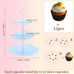 Unique Bargains 3 Tier Dessert Cupcake Stand Round Cup Cake Holder Tower Tiered Serving Tray for Donuts Fruits Blue White