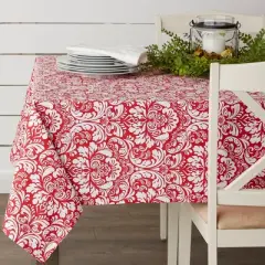 Design Imports  Damask Printed Tablecloth, Red, 60X84"