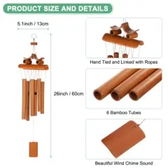 Unique Bargains Bamboo Wood Outdoor Decorations Wind Chimes 24 Inch Retro Color 1 Pc