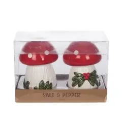 Transpac Dolomite Christmas Mushroom Salt and Pepper Shaker Set of 2 Ceramic Multicolor Holiday Tabletop Decor