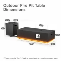Evita 2PCS 48'' Outdoor Propane Fire Pit Table Set, 50,000 BTU with Propane Tank, Glass Stone and Rain Cover