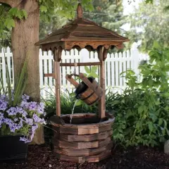 Sunnydaze 48"H Electric Fir Wood Old-Fashioned Wishing Well Outdoor Water Fountain