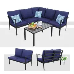 4pc Patio Corner Conversation Set - Blue - Captiva Designs