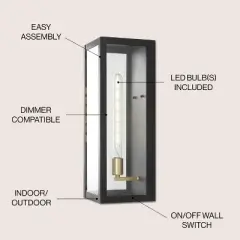 JONATHAN Y Berlin 20" Modern Industrial Indoor/Outdoor Rectangular Iron/Glass LED Outdoor Lantern