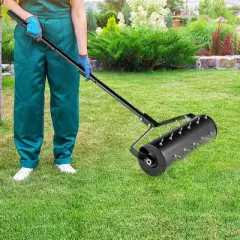 Costway 21&ldquo; Manual Lawn Aerator Grass Aeration Tool Filled with Sand or Stone with Handle Green/Black