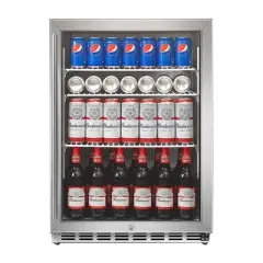 IceJungle 160 Can Freestanding Beverage Drink Fridge with Adjustable Shelves, Automatic Close Function, Door Lock and Alarm, Silver
