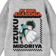 My Hero Academia Izuku Midoriya With Title Logo Youth Heather Gray Crew Neck Sweatshirt