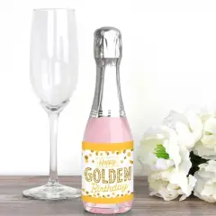 Big Dot of Happiness Golden Birthday - Mini Wine and Champagne Bottle Label Stickers - Happy Birthday Party Favor Gift for Women and Men - Set of 16