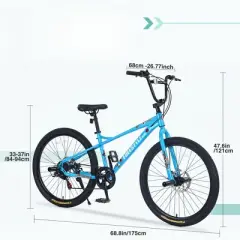 DSVIMOY Bicycles, Kids Bike with Double Disc Brakes, Children's Bicycle for Boys Girls Age 12+ Years, Blue, 68.8"*26.77"*47.6"