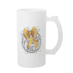 Elanze Designs Freezable Beer Stein Mug With Thumb Grip Handle, 16 Ounce Frosted Glass, Volleyball With Gold Bow