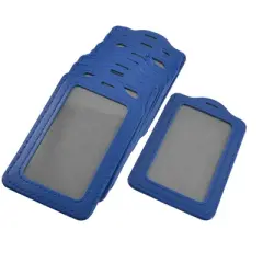 PiccoCasa Factory Faux Leather Vertical Name Tag ID Badge Card Holders Blue 10 Pcs