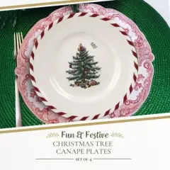 Spode Christmas Tree Peppermint Canape Plates - Set of 4