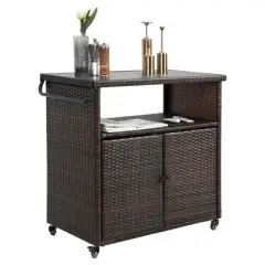MOEPISY Outdoor Wicker Serving Cart with Wheels