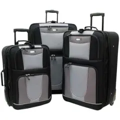 Geoffrey Beene Carnegie 3 Pc Luggage Set, Black w/ Grey