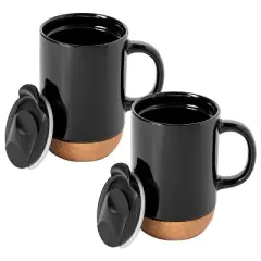 Gibson Home Modani 4 Piece 16.5 Ounce Stoneware Travel Mug Set with Lid and Cork Base
