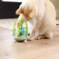 Quirky Kitty Real Bird Sound Tippy Toucan Caged Critter Cat Toy - Green