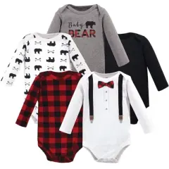 Little Treasure Baby Boy Cotton Long-Sleeve Bodysuits 5pk, Lumberjack Bow Tie