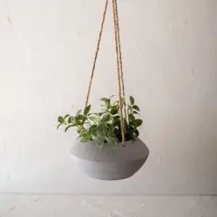 Wide Textured Hanging Planter Gray Metal & Rope - Foreside Home & Garden