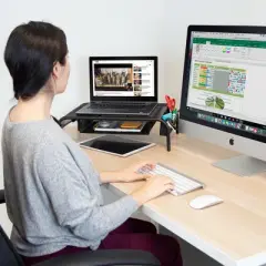 Mount-It! Computer Monitor Stand with Drawer and Storage, Black Metal Mesh Monitor Riser and Organizer for Single Display or Laptops