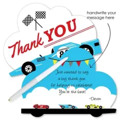 Big Dot of Happiness Let's Go Racing - Racecar - Shaped Thank You Cards - Birthday Party or Baby Shower Thank You Note Cards with Envelopes -Set of 12