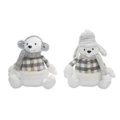 Transpac Plush Polar Bear Sitter Set of 2 Christmas Home Decorations Soft Polyester Holiday Decor
