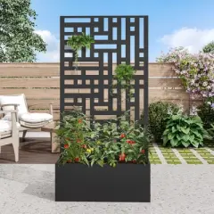 PexFix 59 in. H x 30 in. W Black Metal Rectangle Wall Planter Box with Trellis for Climbing Plants