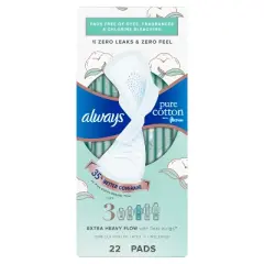 Always Pure Cotton Extra Heavy Flow FlexFoam Pads - Size 3 - 22ct