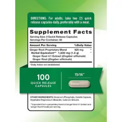Nature's Truth Ginger Root Capsules | 1,500mg | 100 Count | from Ginger Root Extract | Non-GMO and Gluten Free Supplement