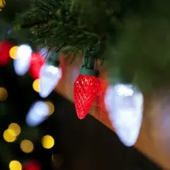 Northlight 100-Count Red and Pure White Faceted LED C9 Christmas Lights, 66ft Green Wire