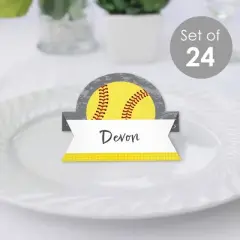 Big Dot of Happiness Grand Slam - Fastpitch Softball - Birthday Party or Baby Shower Tent Buffet Card - Table Setting Name Place Cards - Set of 24