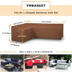 Akefit L-Shaped Patio Sectional Sofa Cover Waterproof Outdoor V-Shaped Furniture Cover Brown