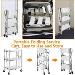 Foldable Utility Cart with Wheels 300LB Capacity Collapsible 3-Tier Rolling Tool Cart Stainless Steel for Home Garage Workshops Travel