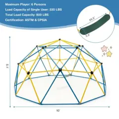 Infans 10 FT Climbing Dome with Swing Outdoor Kids Play Jungle Gym