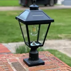 22 in. Black Outdoor Clear Glass Solar Post Light with Pier Mount Base