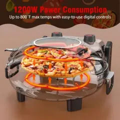 Teendow 12" Indoor Pizza Oven with Removable Ceramic Stone, 800&deg;F Max Heat, Adjustable Top & Bottom Heating,Red