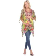 Maternity Animal Print Caftan with Tie-up Neckline - One Size Fits Most - White Mark