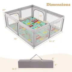 Infans Large Baby Playpen with Mat Baby Play Yard w/ Pull Rings & Ocean Balls Play Area